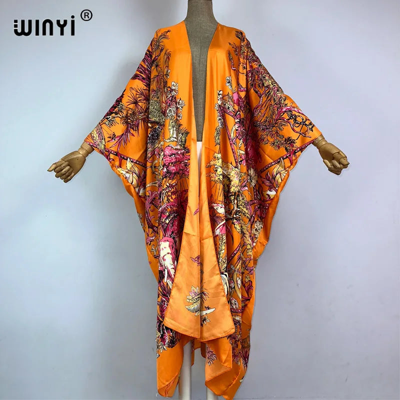 WINYI Kimono Africa Summer Boho Print Beach Outfits for Women Cover-Up Long Coat Elegant Coat Beach Outfits for Women Maxi Dress - Matrix Studios