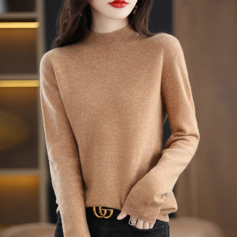 100% merino wool cashmere sweater women's sweater semi-high-necked long-sleeved pullover new warm pullover in autumn and winter. - Matrix Studios