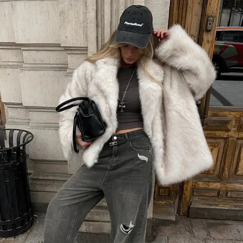 New Street Style Long Plush Coat Women With Thick Warm Cold Autumn Winter Faux Fur Coat High-Quality Fluffy Dyed Fox Fur Jacket - Matrix Studios