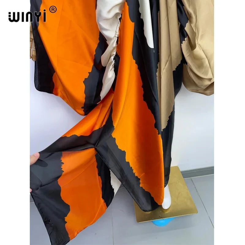 Europe Beach Over Size Summer Fashion Print 2022 WINYI Kaftan Robe Sexy Femme Maxi Women's Robes Long Beach V-Neck Bohemian Dres - Matrix Studios