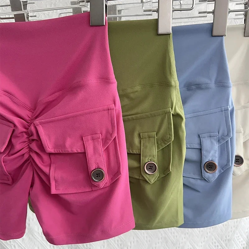 Nude High Waist Peach Butt Sport With Pocket Yoga Shorts Leggings Quick Drying Gym Training  Cycling Outdoor sports Shorts - Matrix Studios