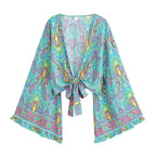 Boho Queens Women Wild Star and Moon Floral Beach Summer Short Kimono Ruffles Flare Sleeve Vacation Bohemian Bikini Cover-ups - Matrix Studios
