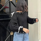 2024 Autumn Winter New Lace Up Knitted Sweater Women Y2K Long Sleeved Pullover Sweaters Female Fashionable Loose Knitwear Tops - Matrix Studios