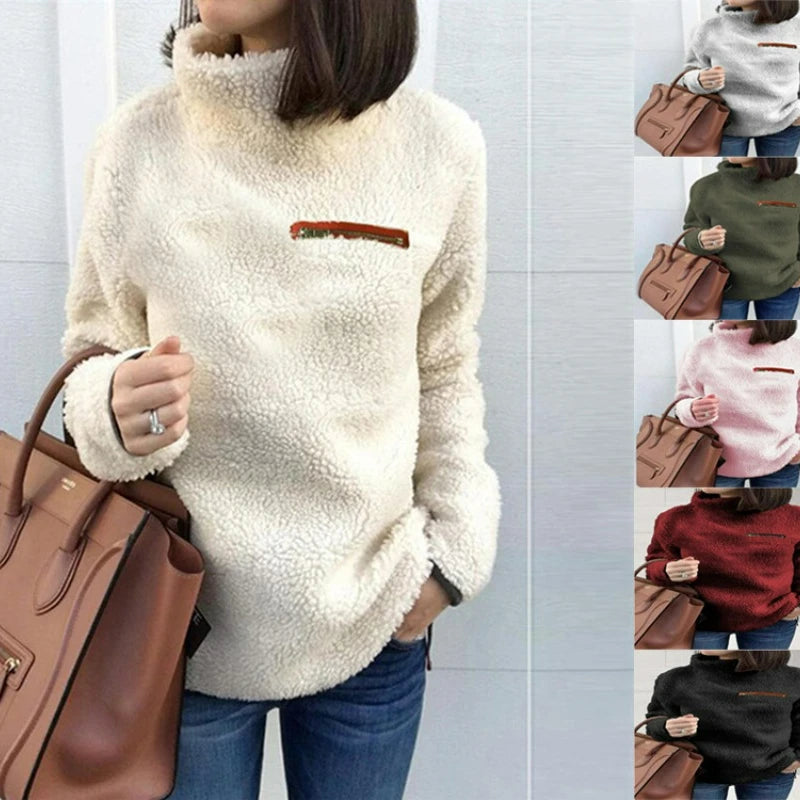 Winter Super Soft and Comfortable Solid Color Turtleneck Pullover Women's Sweater Fashion Zipper Sexy Top Ladies Hipster Clothes - Matrix Studios