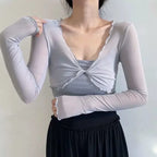 Fashion Elegant Women Sexy See Through Solid Cardigans Long Sleeve Mesh Vintage Lace Up Crop Tops Streetwear Short Cardigans - Matrix Studios