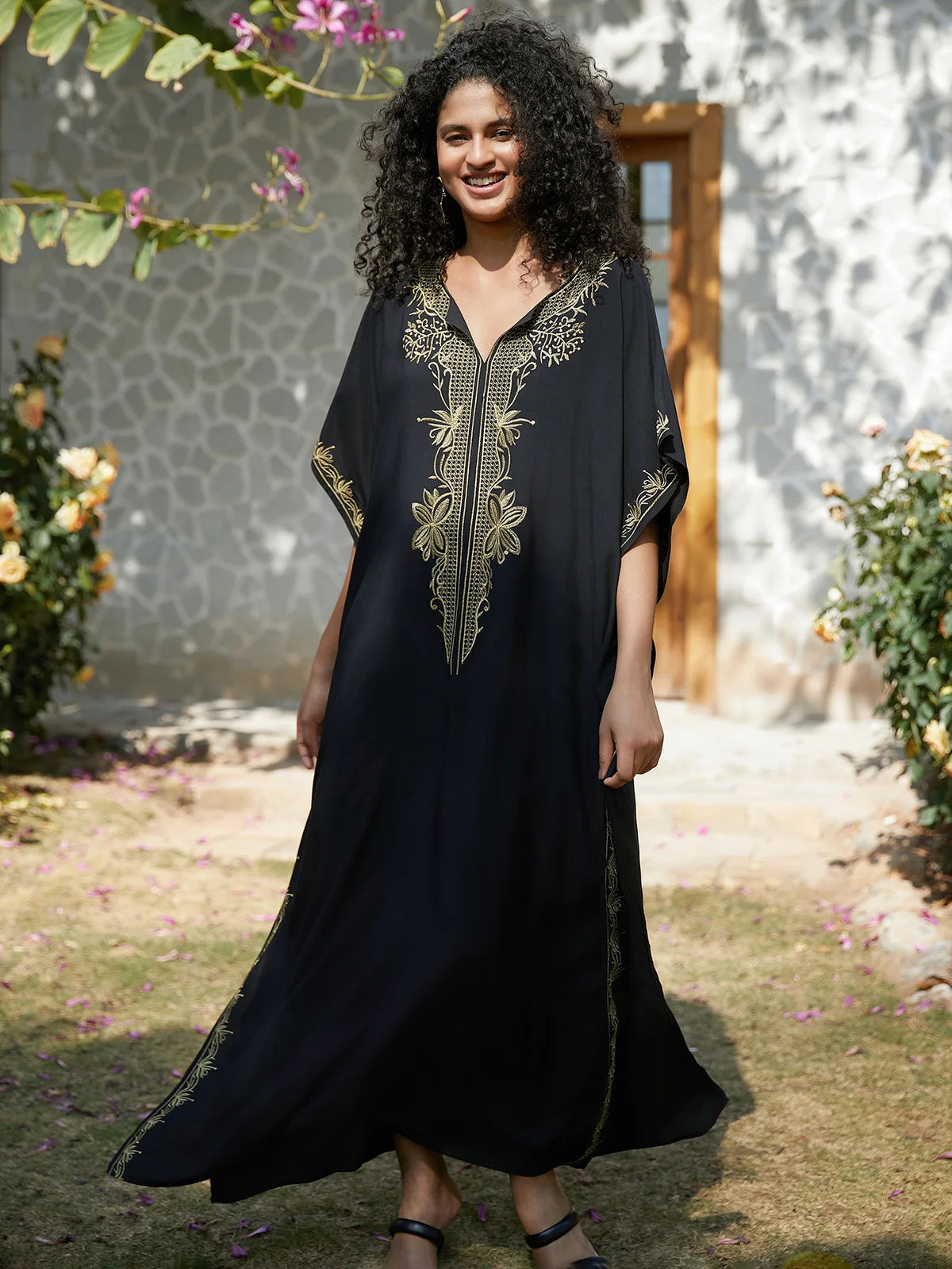 Swimsuit Cover Ups Embroidery V Neck Short Sleeve Swim Cover Up for Women Kaftan Dresses - Matrix Studios