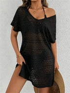 S - XL Cover-ups Beach Dress Beach Wear Beachwear Female Women V Neck Short Sleeve Hollow Out Knitted Tunic Beach Cover Up V8214 - Matrix Studios