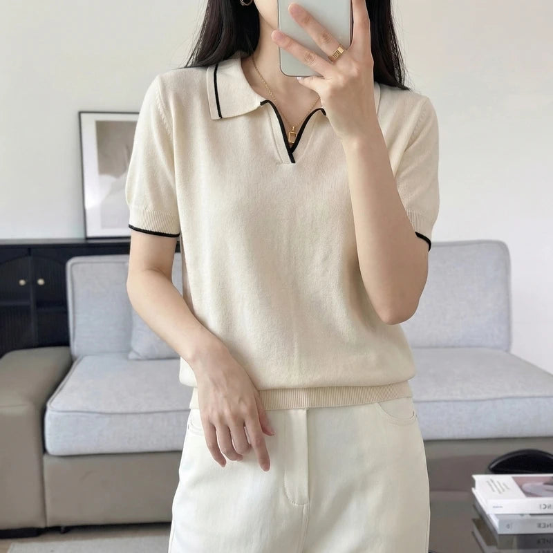 WinvyNee Women's Spring Summer Casual T-Shirt 100% Cotton Polo Neck Trim Short Sleeve Soft Lightweight Cool Daily Top ZA1002026 - Matrix-studios.com