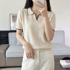 WinvyNee Women's Spring Summer Casual T-Shirt 100% Cotton Polo Neck Trim Short Sleeve Soft Lightweight Cool Daily Top ZA1002026 - Matrix-studios.com