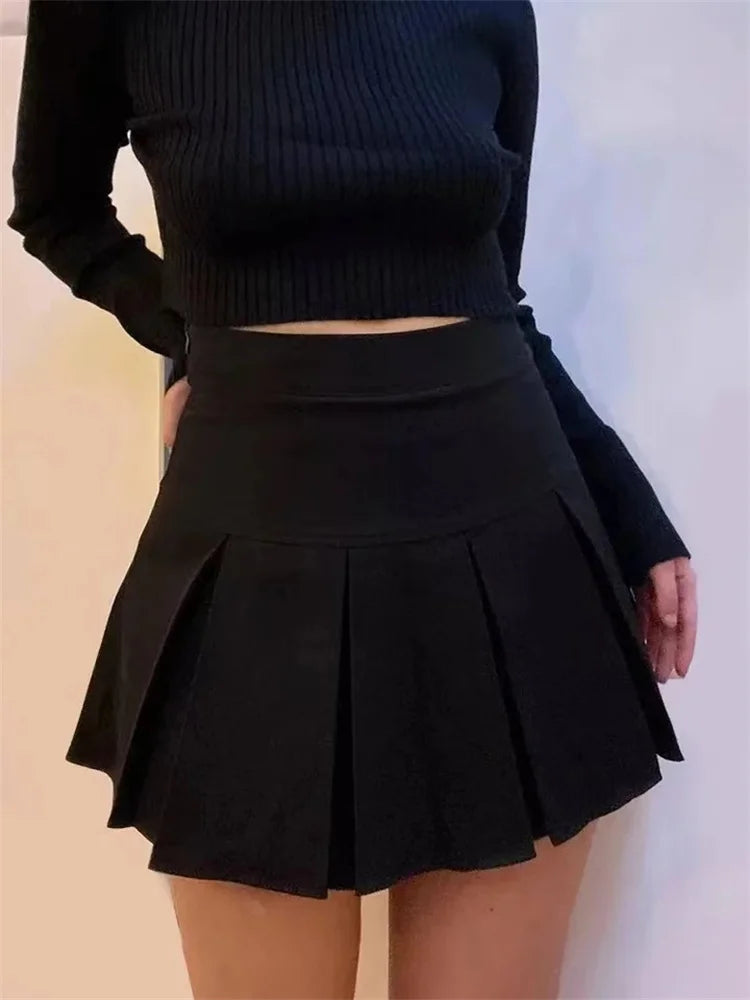 Vintage Gray Pleated Skirt Women Kawaii High Waist Mini Skirts Korean Fashion School Uniform Harajuku Streetwear Spring - Matrix-studios.com