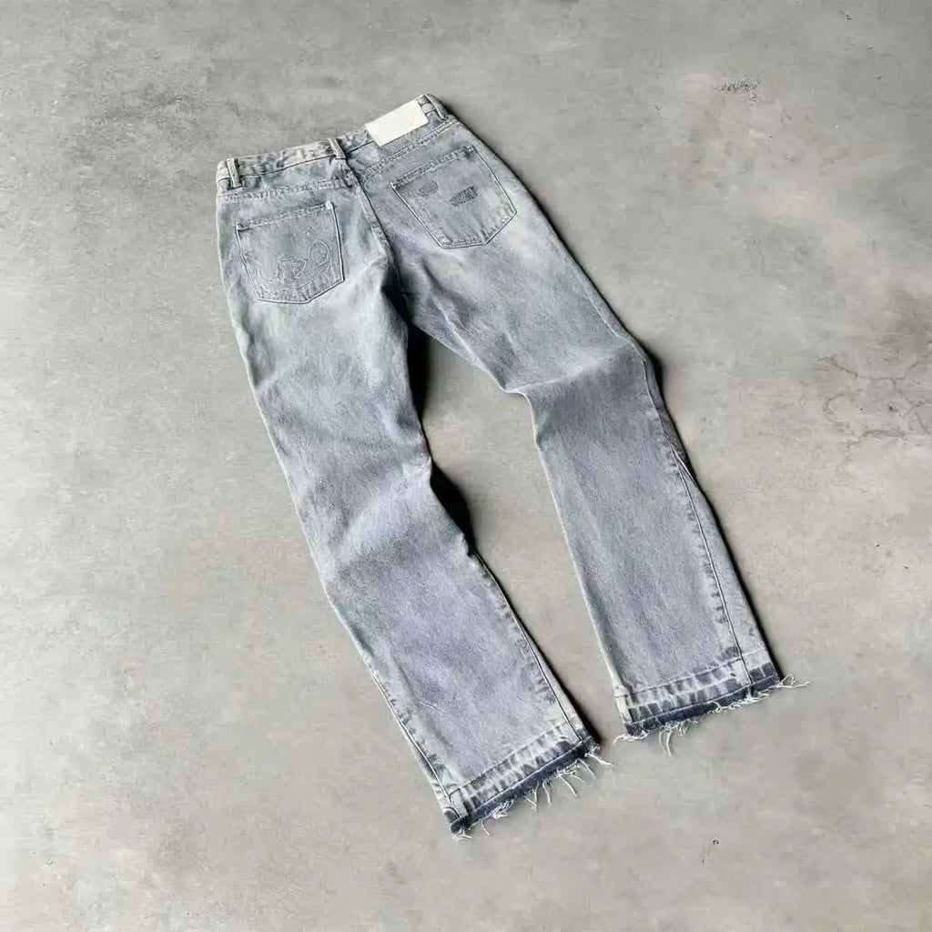 American Trend Retro Gothic Embroidery Graphics Washed Baggy Jeans Women's Y2K New Harajuku Hip-Hop Punk Rock Couple Street Wear - Matrix Studios