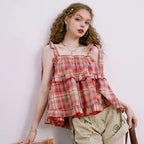 Y2K Hot Women Summer Acubi Japan Vintage Gyaru Tanks & Camis Lace Up Green Crop Top Plaid Strap Sleeveless Tank Tops Clothes - Matrix-studios.com