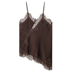 HXAO Asymmetrical Slip Top Women Summer 2025 Y2K Tanks & Camis Lace Black Off Shoulder Top Elegant Sleeveless Backless Camisole - Matrix-studios.com