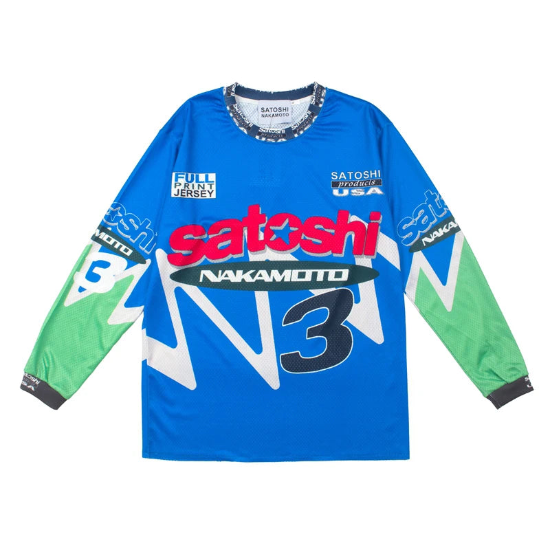 Y2K Racing 78 Number Print Mesh Motorcycle Satoshi Nakamoto Long Sleeve Jersey T Shirt Men Women Breathable Cotton Streetwear - Matrix-studios.com