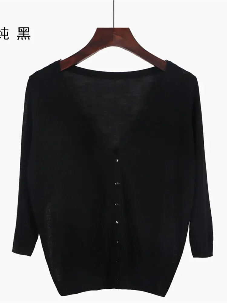 Korean Fashion Summer Autumn M-6XL Women V-Neck Knitted Casual Loose Full Sleeve Sweaters Cardigans Lady Knitting Outwear ZY6870 - Matrix Studios