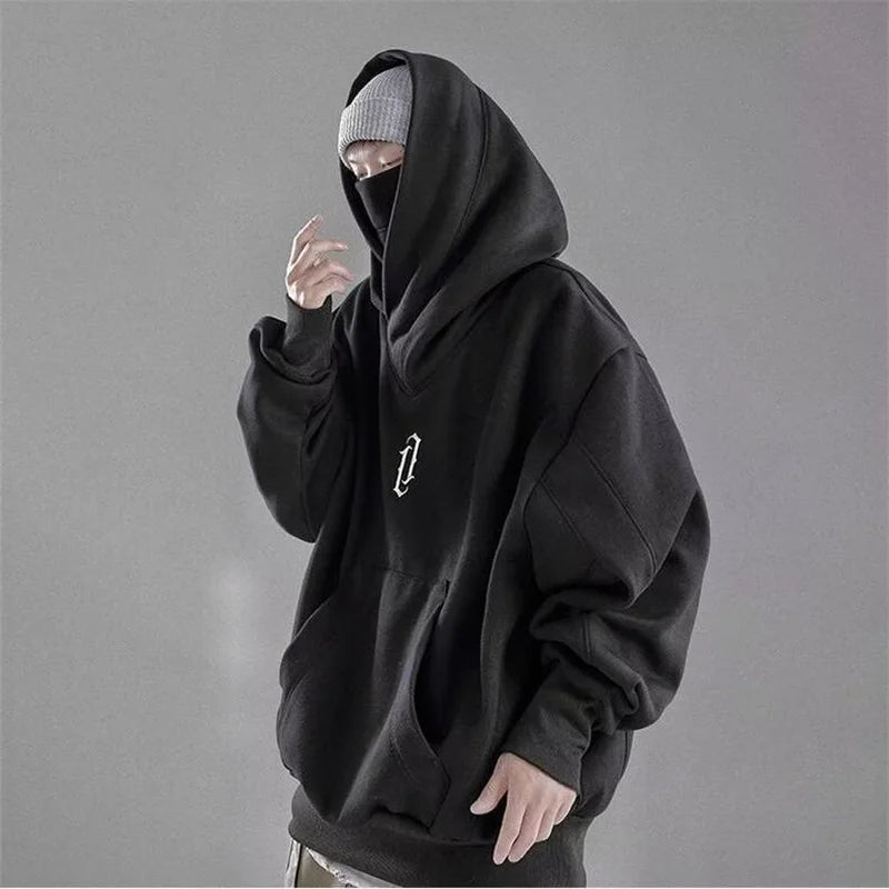Embroidery Turtleneck Sweatshirt For Men Japanese Ninja Hoodies Autumn Hip Hop Fleece Pocket Streetwear Oversized Y2K Hoody - Matrix Studios