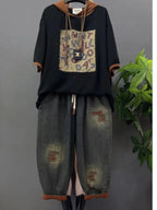 Vintage Plus Size Jeans Set Women's Two-Piece Outfit Casual Suit Denim Pants  Ladies Hooded T-Shirt Printed Jeans Sets - Matrix-studios.com
