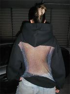 Women's Fashion Translucent Pullover Sweatshirt American Gothic Sexy Hollow Mesh Hoodie Y2K Clothes Casual Long Sleeves Jacket - Matrix Studios