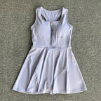 Tennis Skirt Casual Half Zipper Sports Fitness Dress Anti-Running High Waist Slim Golf Yoga Dress - Matrix-studios.com