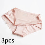 3pcs Lace Women's Panties French Seamless Underwear Female Ice Silk Briefs Solid Color Breathable Underpants Lingerie - Matrix Studios