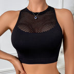 Women Sexy Tank Tops Fishnet Hollow Out Sports Off Shoulder Crop Top Female Outwear Stretch Comfortable Casual Tanks Chic Vest - Matrix-studios.com