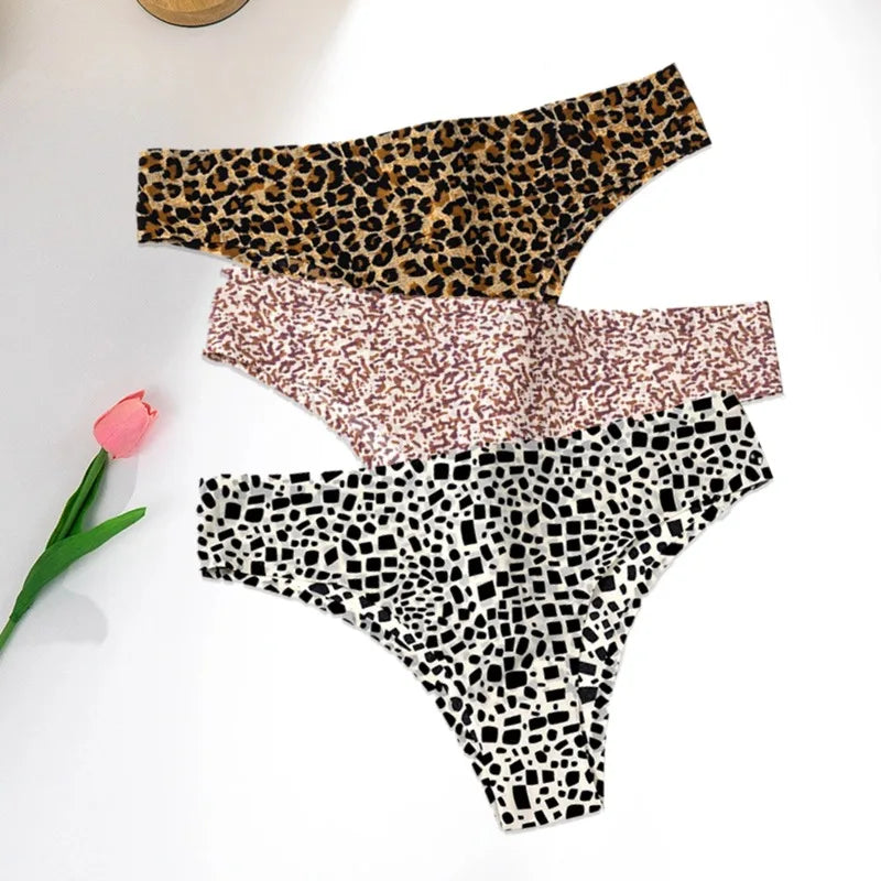 WarmSteps 3Pcs/Set Sexy Leopard Thongs Women's Panties Thongs 2024 New Female Underwear Seamless Printed Panties Ice Silk Briefs - Matrix Studios