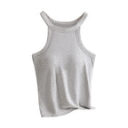 Threaded Halter Neck Camisole Top With Build-in Bra High Elastic Slim-fitting Sling Fixed Cup Breathable Women Underwear - Matrix-studios.com