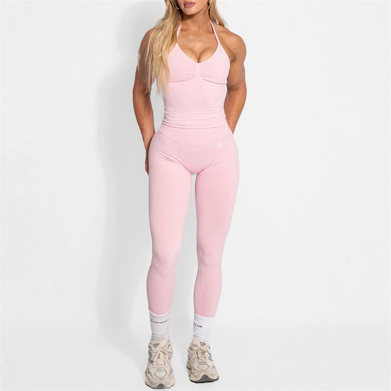 Women's Yoga Set Bum Balance Fitted Halter Tops & Shaping Pants 2pcs Yoga Sportwear Workout Gym Clothing High Waist Leggings Set - Matrix-studios.com