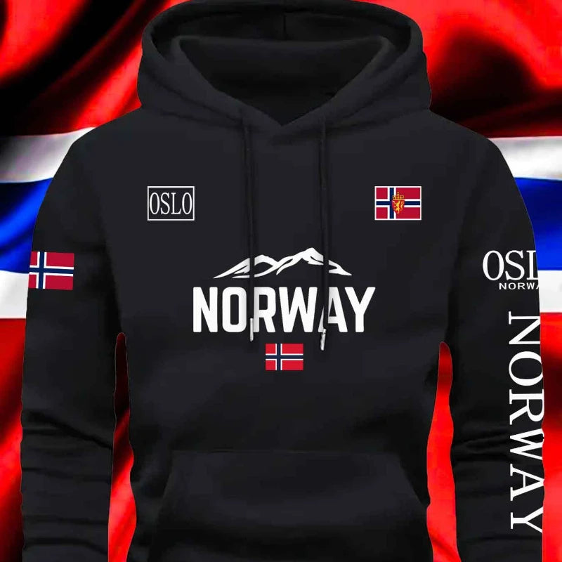 NORWAY printing Autumn winter models Men's Fleece windproof Warm Cotton Oversized Hoodie Outdoor Commuter Men's High Elastic top - Matrix Studios