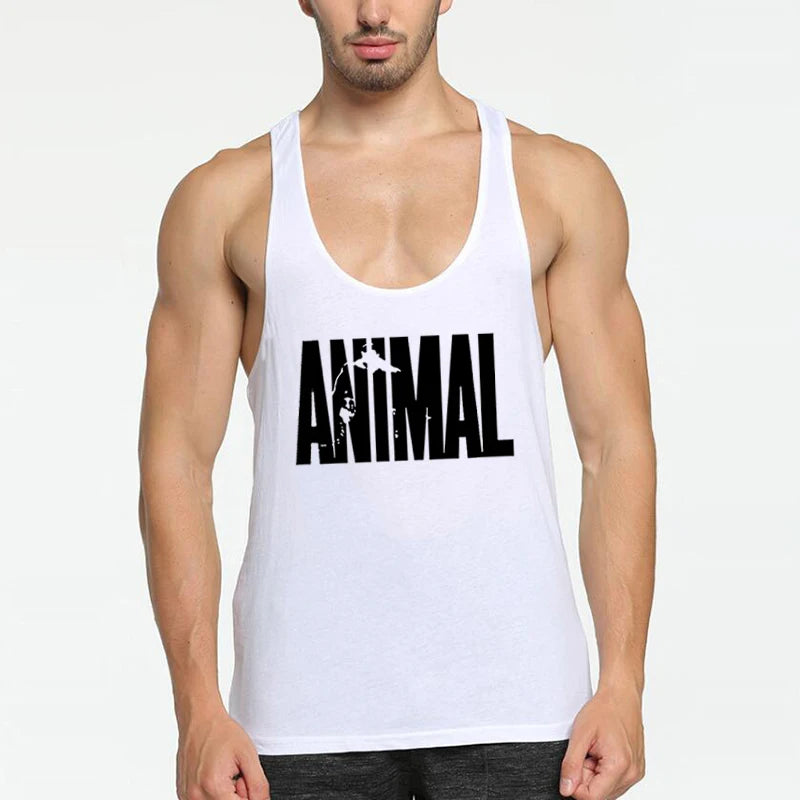 ANIMAL Letter Printed Gym Clothing Mens Bodybuilding Fitness Tank Top Cotton Raceback Stringer Singlets Workout Sleeveless Shirt - Matrix Studios