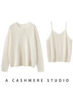 CHICUU Women's 100% Cashmere Sweater Vest Cardigan Set O-neck Long Sleeve Cardigan tank Vest Grace Simple Cashmere Knitted Suit - Matrix Studios