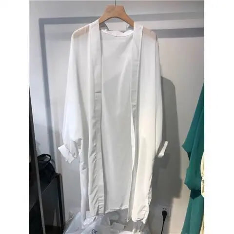 Beach Vacation Summer Women Long Cover-Ups Korean Fashion Casual New Loose Sunscreen Shawl Oversized Solid Chiffon Cardigan Tops - Matrix Studios
