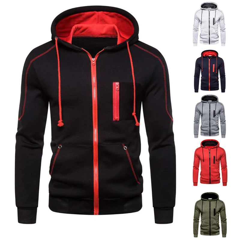 Men's Long Sleeve Zip Up Hoodie Casual Athletic Sweatshirt Hooded Jacket with Pockets Spring Fall Warm Fleece Lined Coat Outwear - Matrix Studios