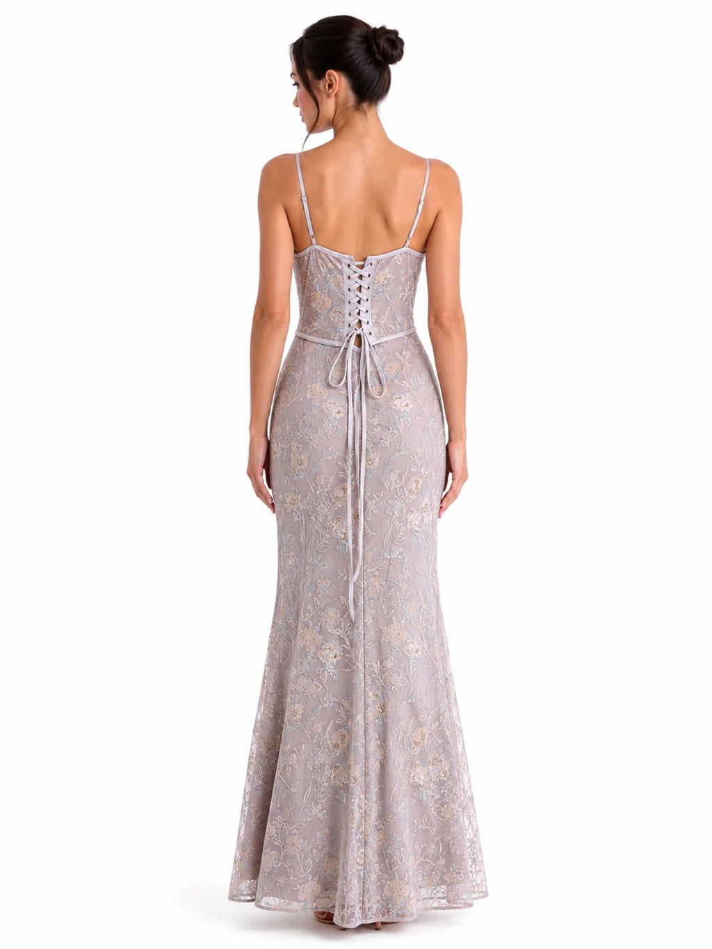Women Floral Embroidery Sequin Mermaid Prom Dress, Spaghetti Strap Corset Bodycon Long Evening Gown for Wedding Guest Formal Party - Matrix-studios.com