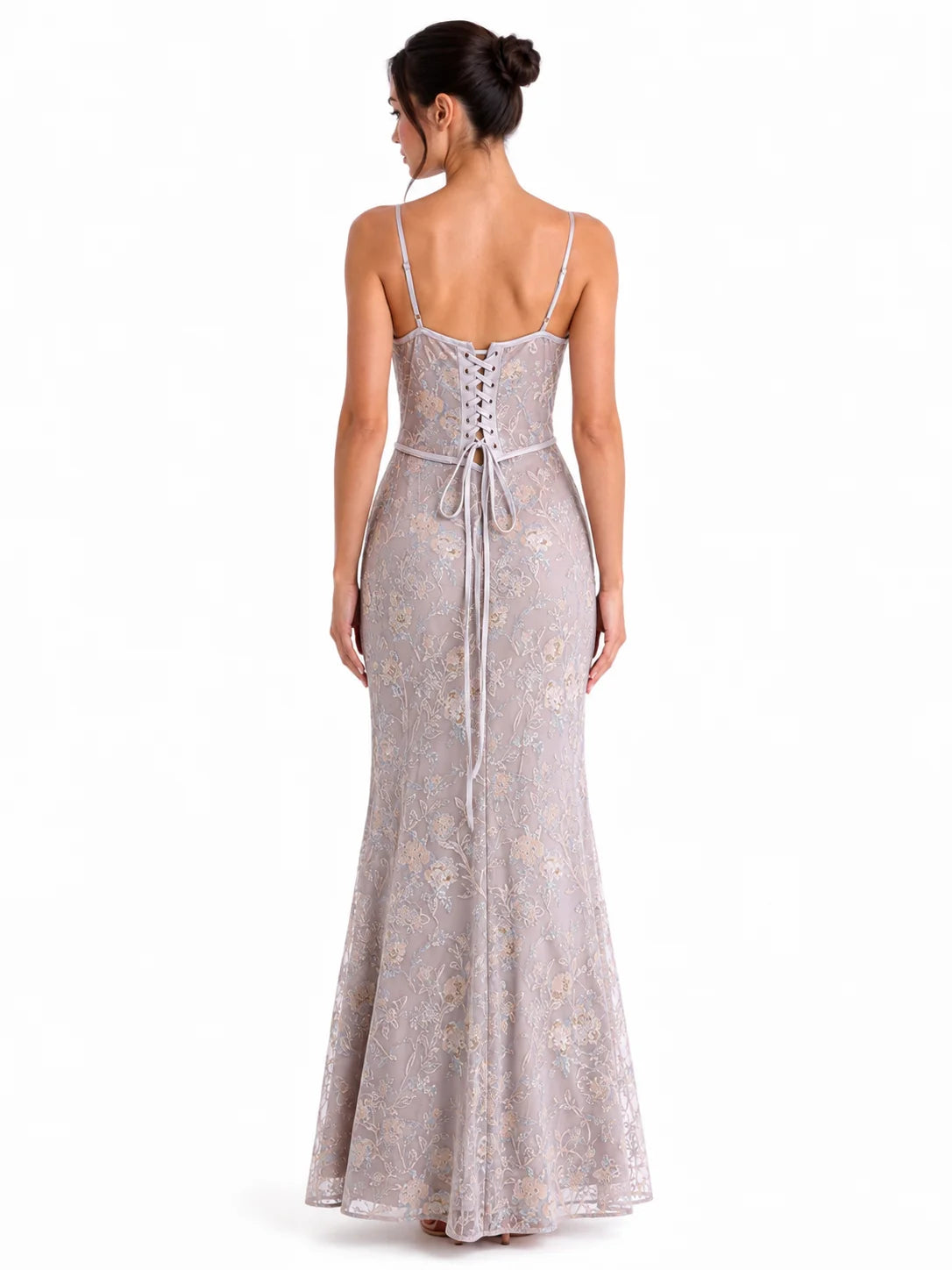 Women Floral Embroidery Sequin Mermaid Prom Dress, Spaghetti Strap Corset Bodycon Long Evening Gown for Wedding Guest Formal Party - Matrix-studios.com