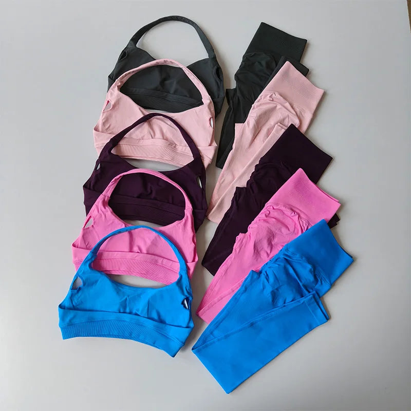 Seamless Yoga Suit Women's Beauty Back Sports Bra Lingerie Peach Buttocks Fitness High Waist Legigngs Gym Yoga Suit Pilates Set - Matrix-studios.com