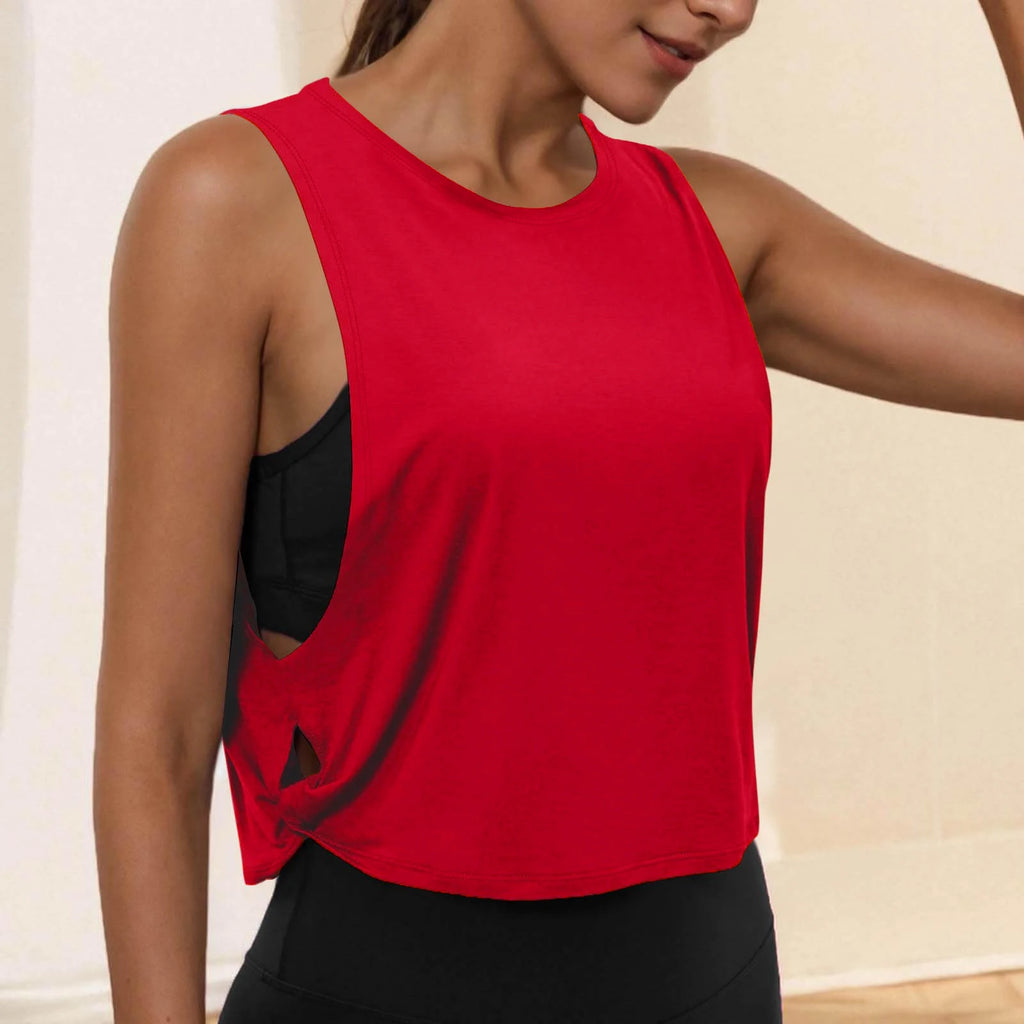 Women Sleeveless Yoga Tops Athletic Vest Breathable Blouse Cover Up Gym Workout Cool T-Shirt Running Short Tank Crop Top - Matrix-studios.com