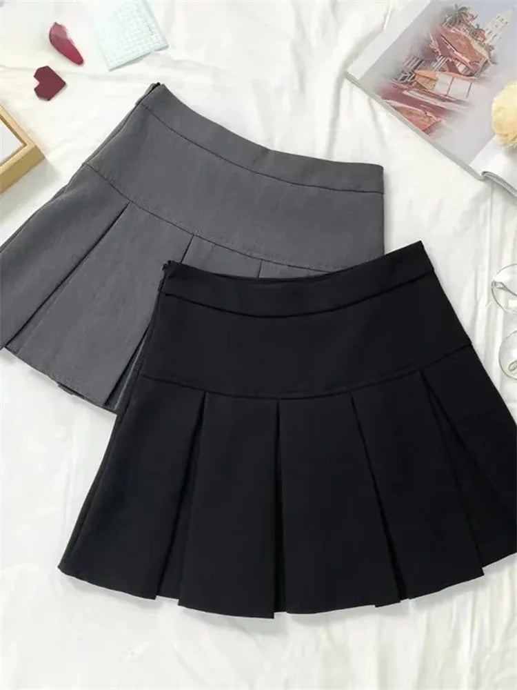 Vintage Gray Pleated Skirt Women Kawaii High Waist Mini Skirts Korean Fashion School Uniform Harajuku Streetwear Spring - Matrix-studios.com