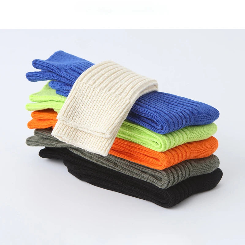 Solid Color Women Middle Tube Socks Candy Color Trend Men Socks Pure Cotton Comfort Retro Thick Lines Winter Socks - Matrix Studios