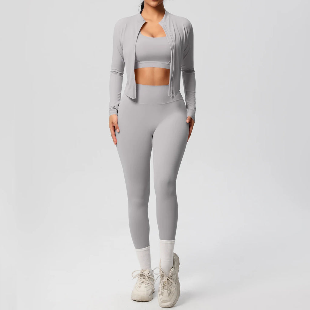 3pcs Sportswear Yoga Set Gym Sports Bra Zipper Jacket Leggings Clothes Sportswear Yoga Suits For Women Fitness Set Tracksuit - Matrix-studios.com