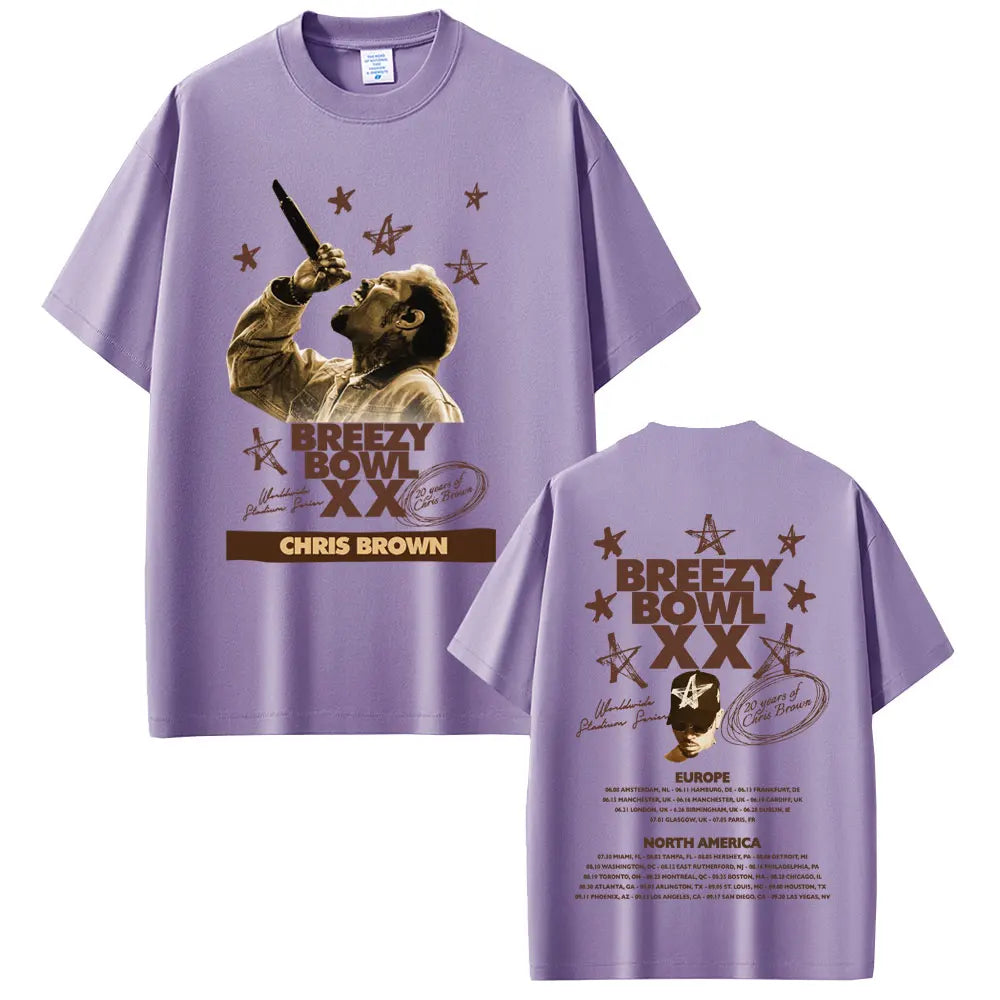 Rapper Chris Brown Breezy Bowl XX Tour 2025 T-shirt Men Women Hip Hop Fashion Pop Music  T Shirts Casual Cotton Vintage T-shirts