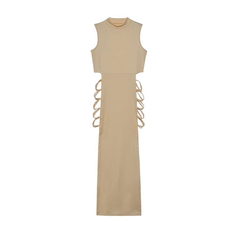 Criss Cross Cut Out Dress, Sexy Bodycon Mock Neck Sleeveless Dress, Women's Clothing - Matrix-studios.com