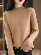 Fashion 100% Wool Sweater Women's Mock-Neck Knitwear Cashmere Pullovers Autumn Winter Long Sleeve Jumpers Clothing Tops - Matrix Studios