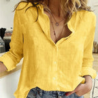 Korean Fashion Blue Pink Lapel Shirt Women'S Summer Thin Cool Cotton Linen Shirt French Elegant V-Neck Long Sleeve Shirt Lady - Matrix-studios.com