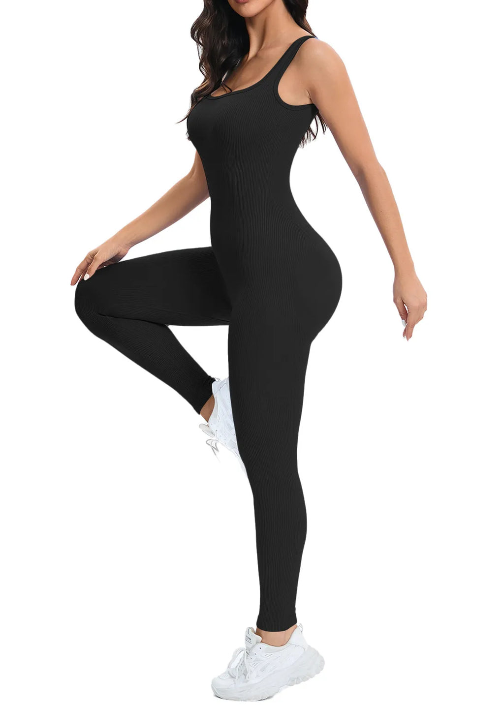 Women Workout Seamless Jumpsuit Yoga Ribbed Bodycon One Piece Tank Top Leggings Romper - Matrix Studios