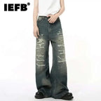 IEFB High Street Men's Denim Pants Hole Worn-out Streetwear Trousers Straight Wide Leg Casual Male Jeans New Autumn 2024 9C8513 - Matrix Studios