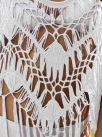 Beach Cover Ups for Swimwear Women Sexy Hand Hook Hollow Out Sunscreen Shirt with Long Tassel Beach Cover - Matrix Studios