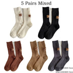 5/10 Pairs Socks Women Luxury Designer Cashmere Wool Sock Solid Warm Thick Pile Embroidered Logo Mid-Calf female Snow Boot Socks - Matrix Studios