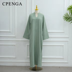 Ramadan Arabic Muslim Women Modest Dress Elegant Eid Dubai Abaya Islam Holiday Loose Outfit New Arrive Plain Turkey Kaftan Robe - Matrix-studios.com