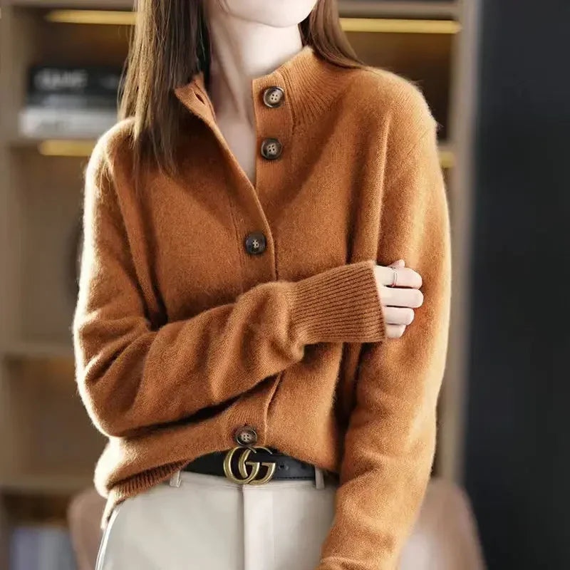 Stand-UP Collar Solid Temperament Button Women's Clothing Korean Knitting New Sweaters Single Breasted Autumn Winter Cardigan - Matrix Studios